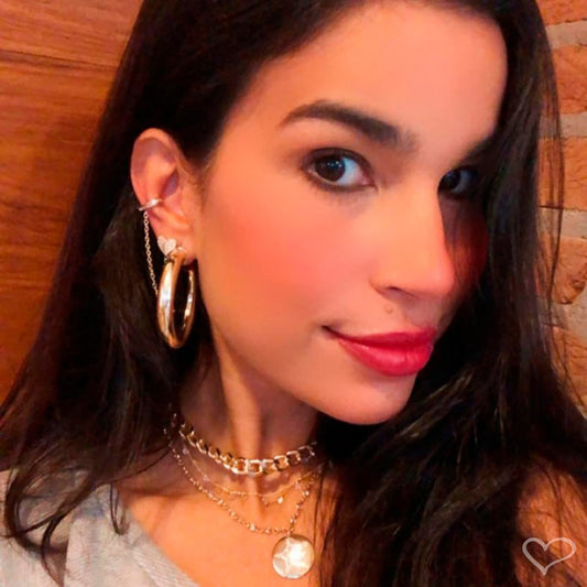 Brinco Unitário Ear Line Tathy Coração Piercing Zircônias Folheado a Ouro 18k