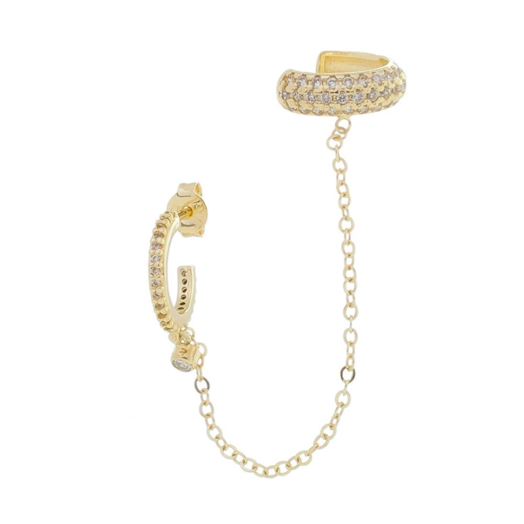 Brinco Unitário Ear Line Isis Argolinha Piercing Zircônias Folheado a Ouro 18k