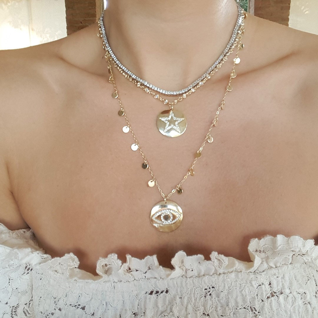 Colar Olho Grego Medalha Ayla Zircônia Folheado a Ouro 18k