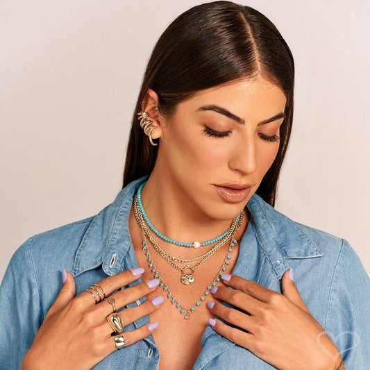 Anel de Dedinho Piuka Sarah Quadrado Folheado a Ouro 18k