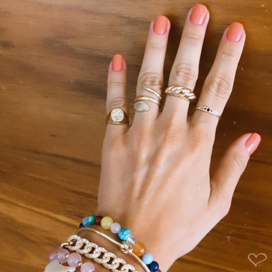 Anel de Dedinho Folheado a Ouro 18k Estrela Zircônias Jade