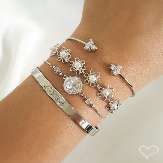 Bracelete Feminino Folheado em Ródio Branco 3 Pontos de Luz Vivi