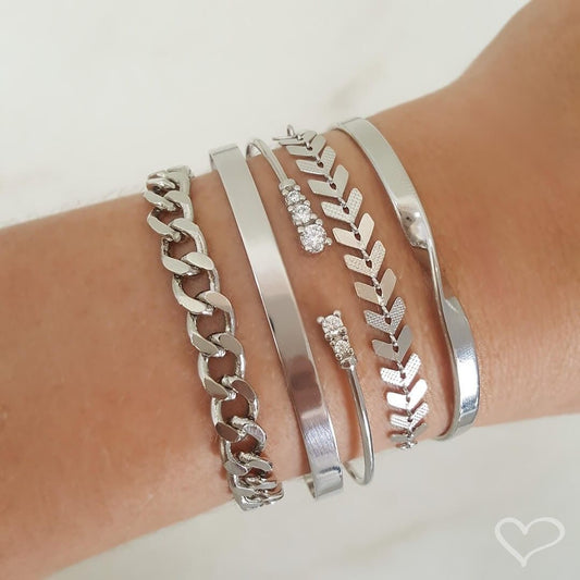 Bracelete Feminino Folheado em Ródio Branco Torcida Caly