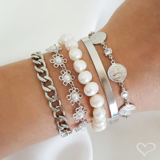 Bracelete Feminino Folheado em Ródio Branco Liso Bia