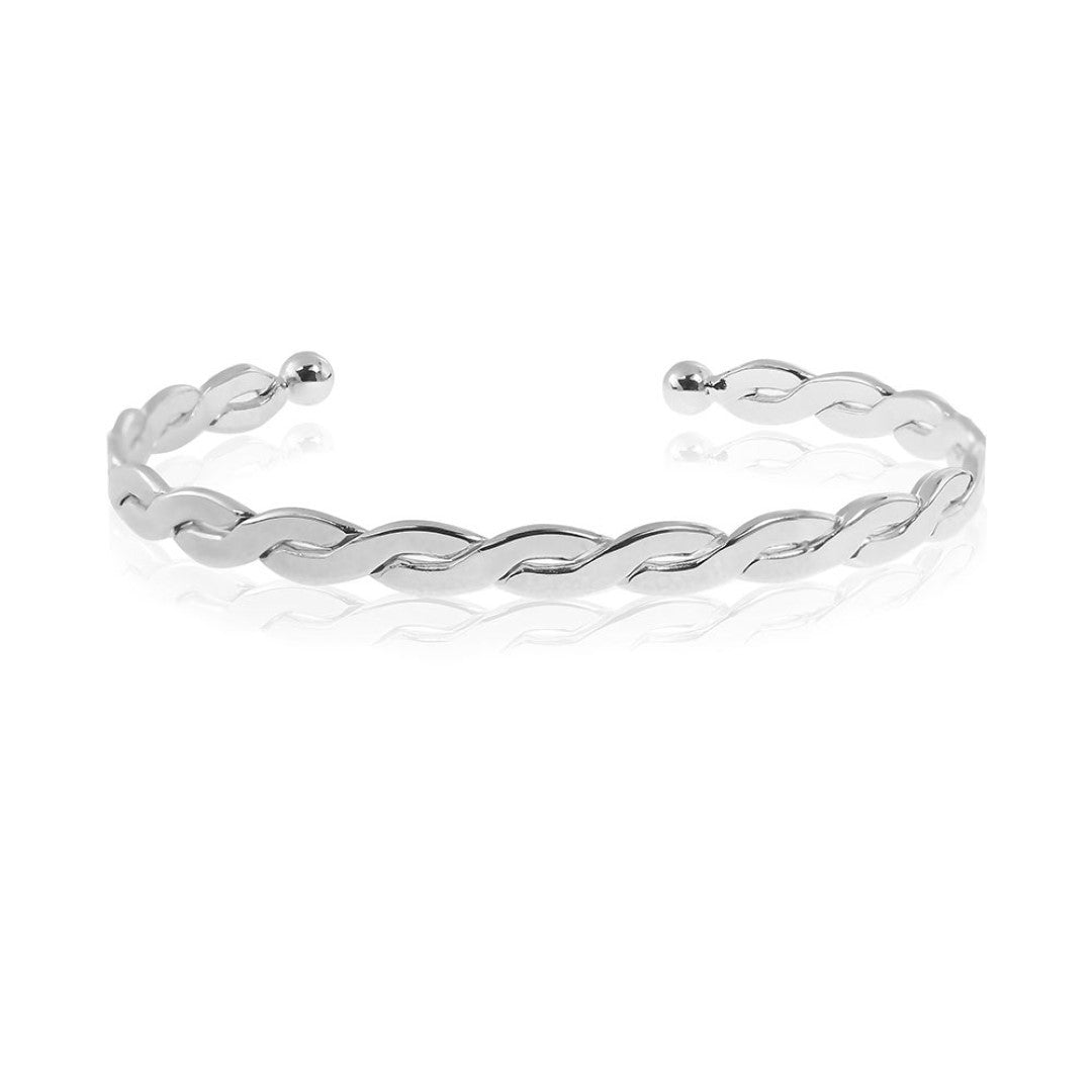Bracelete Feminino Folheado em Ródio Branco Torcida Trançada Laurie