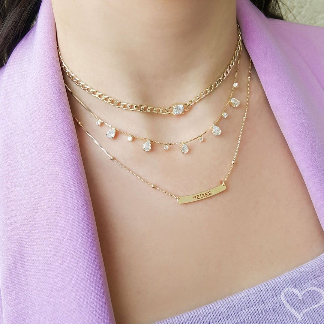 Choker Dhil Gotas Zircônias Cristal Folheada a Ouro 18k