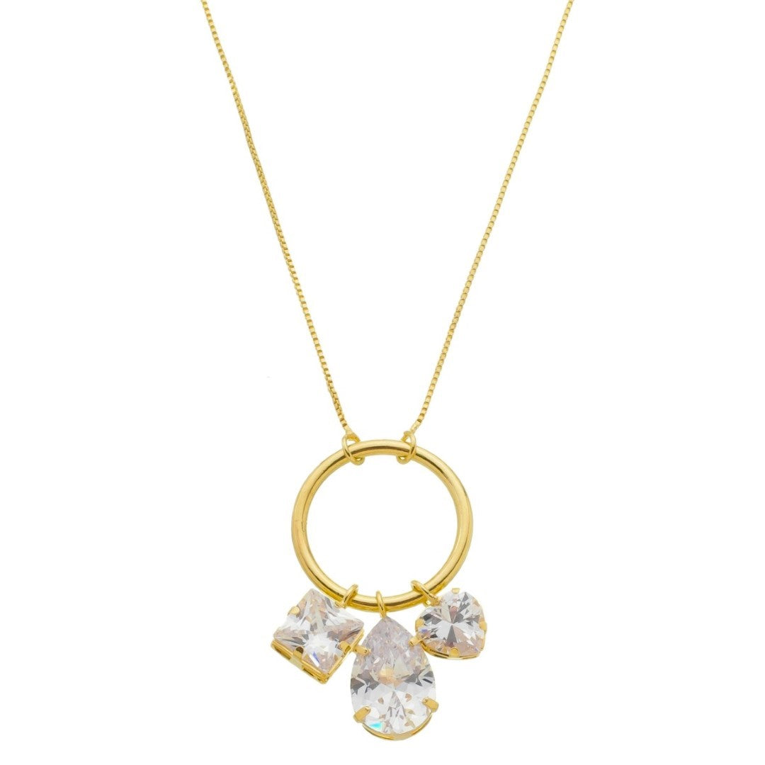 Colar Longo Piuka Diara Círculo Gota Coração Zircônias Folheado a Ouro 18k