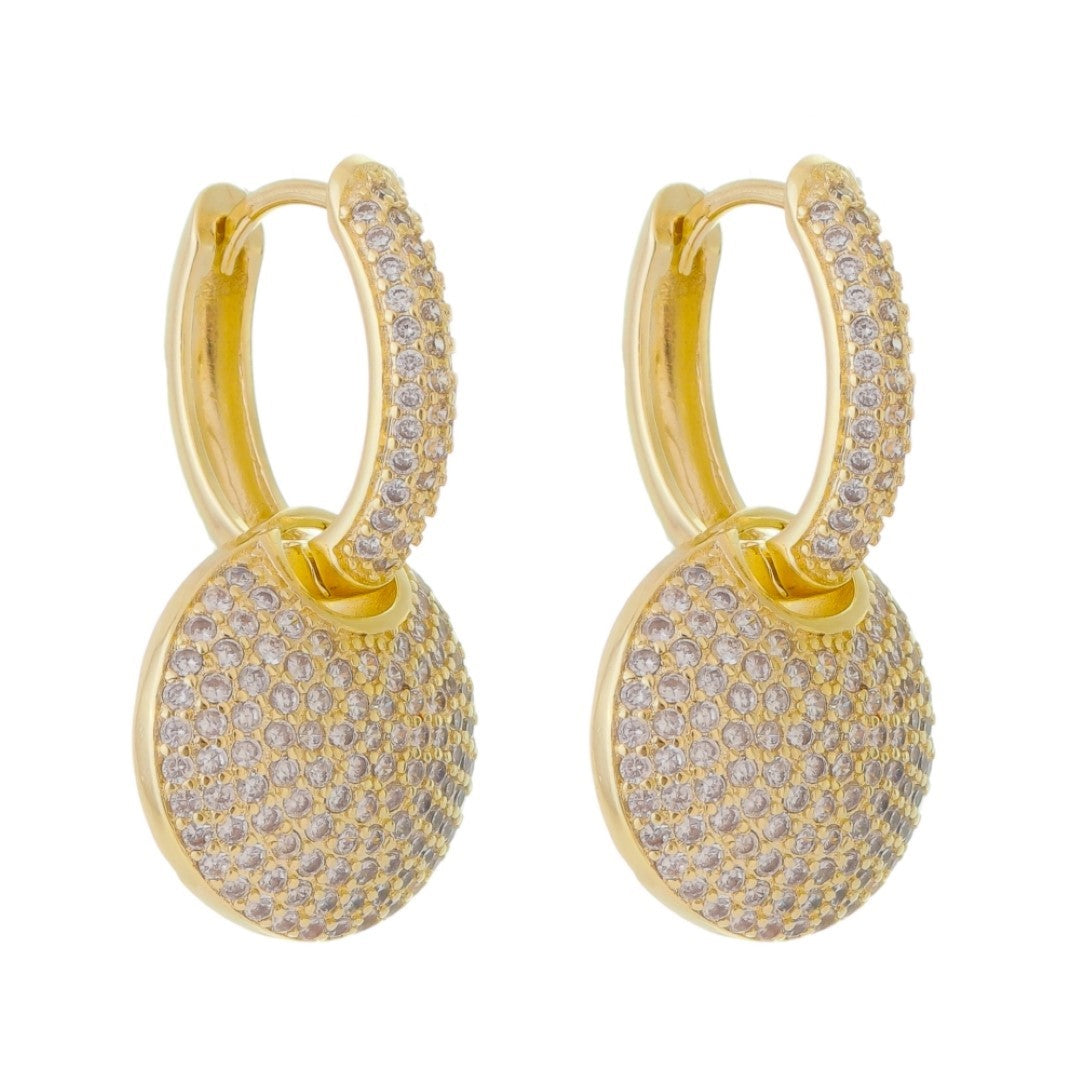 Brinco Piuka Argolinha Lyla Medalha Zircônia Folheado a Ouro 18k