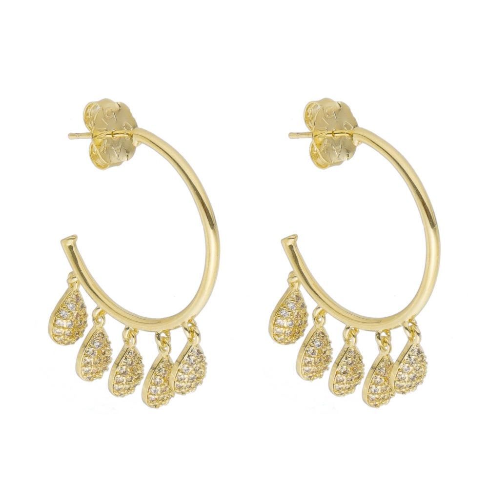 Brinco Piuka Argola Guta Gotas Zircônia Folheado a Ouro 18k