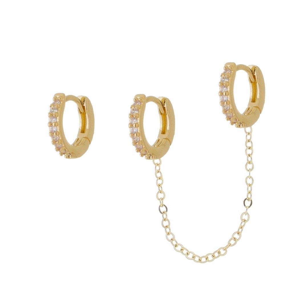 Brinco Argolinha Ear Line Maia Zircônia Folheado a Ouro 18k