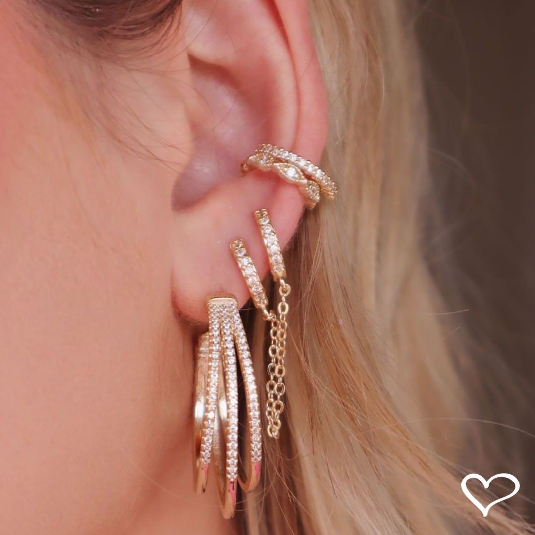 Brinco Argolinha Ear Line Maia Zircônia Folheado a Ouro 18k