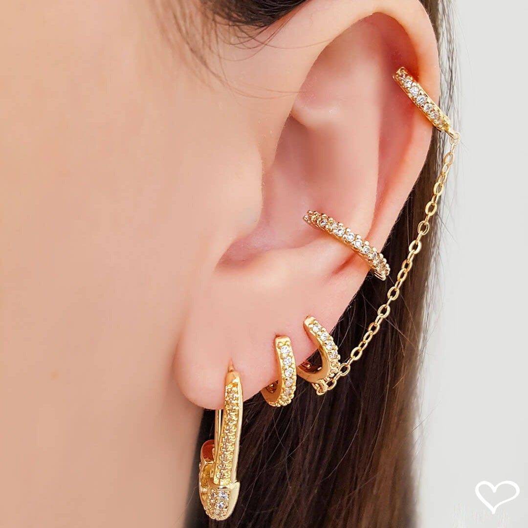 Brinco Argolinha Ear Line Maia Zircônia Folheado a Ouro 18k