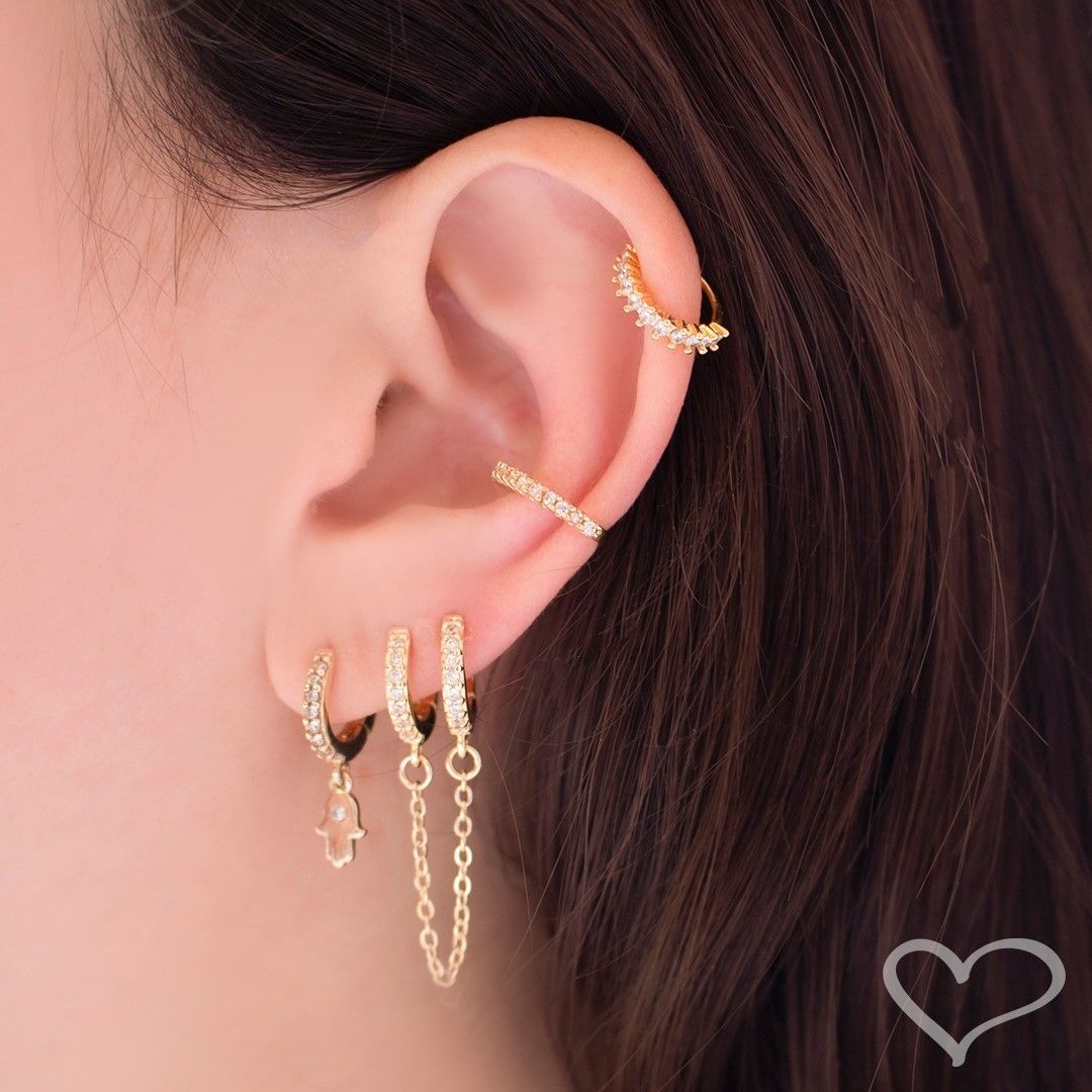 Brinco Argolinha Ear Line Maia Zircônia Folheado a Ouro 18k