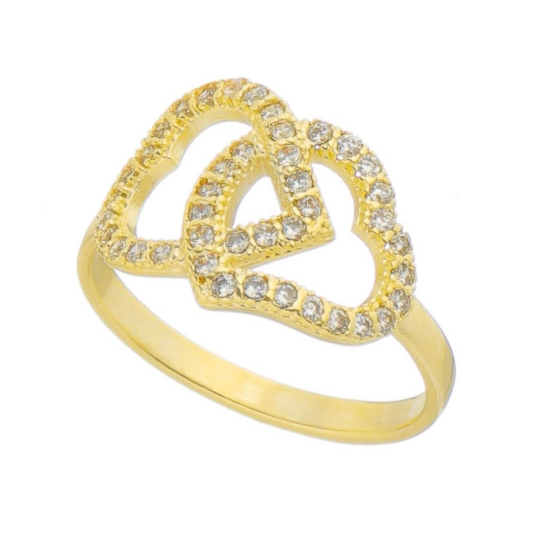 Anel de Corações Entrelaçados Zircônia Folheado a Ouro 18k Eva