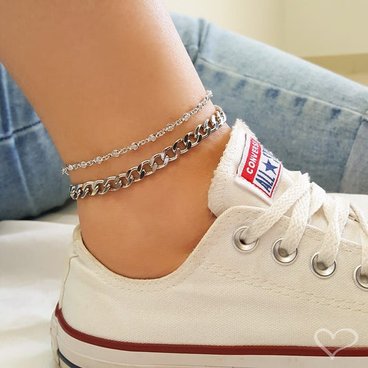 Tornozeleira Piuka Raiza Elos Grumet Folheado em Ródio Branco