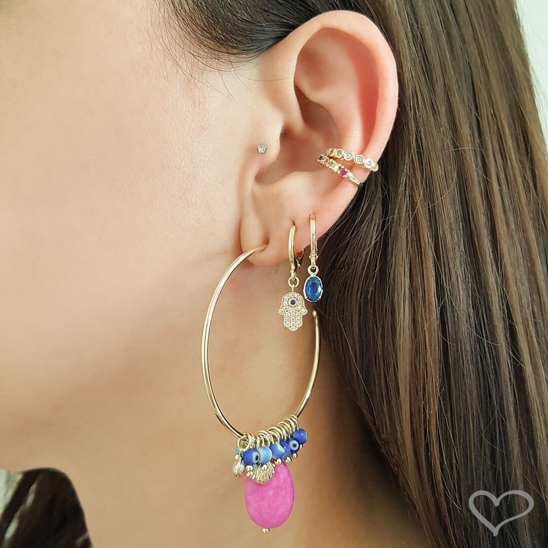 Brinco Argolinha Maísa Zircônia Safira Folheado a Ouro 18k