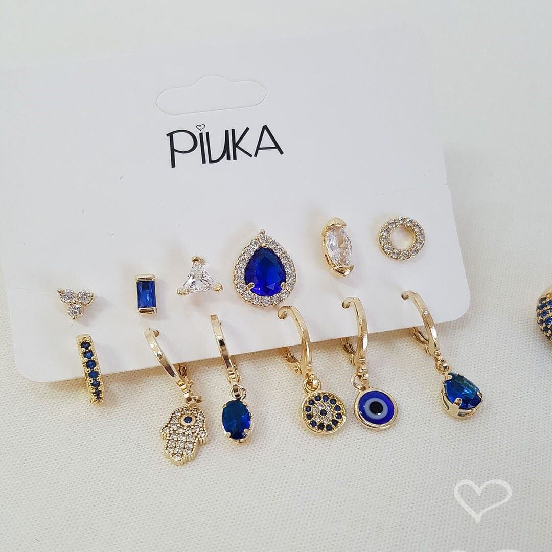 Brinco Argolinha Maísa Zircônia Safira Folheado a Ouro 18k