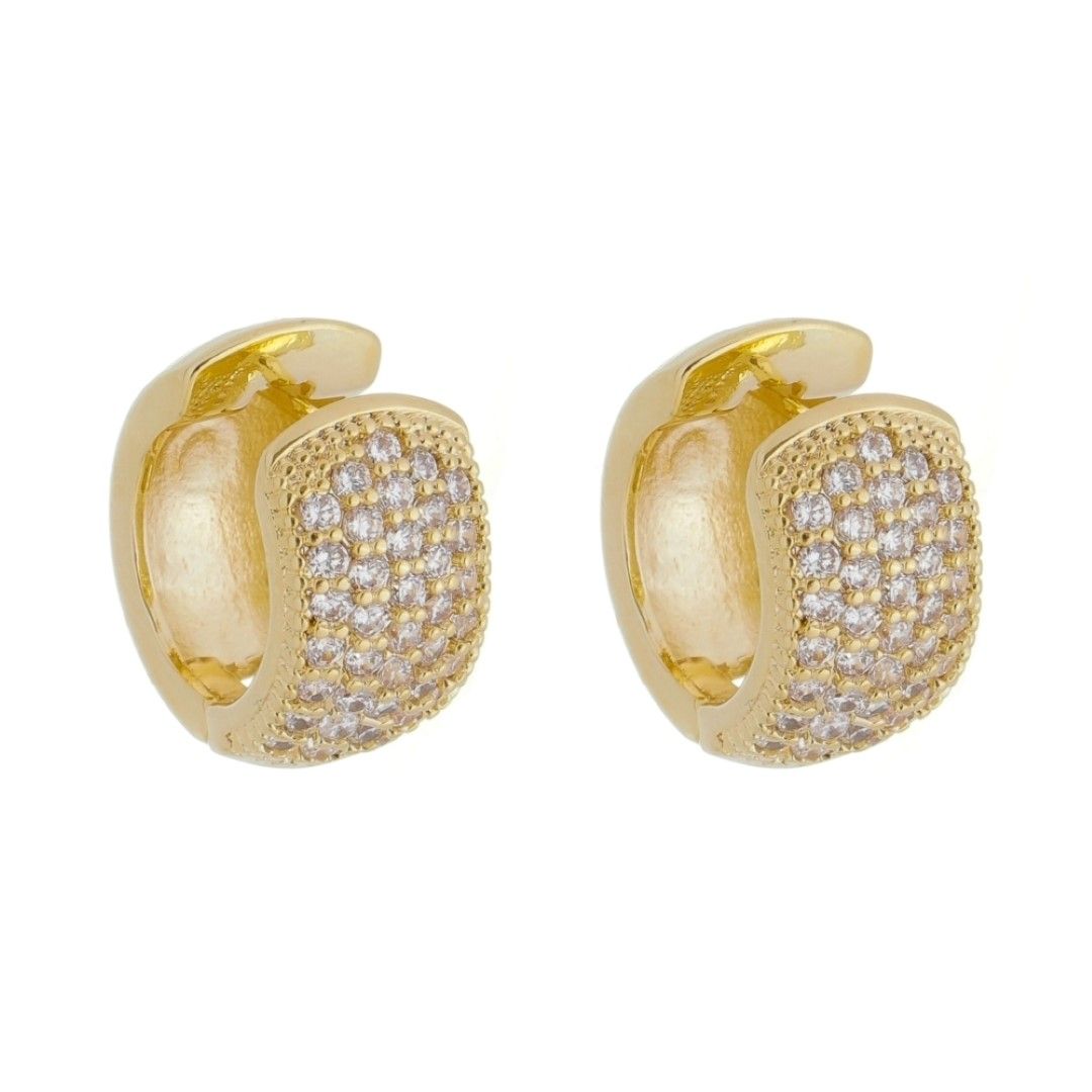 Brinco de Argola Larga Ayla Cravejado em Zircônia Cristal Folheado a Ouro 18k