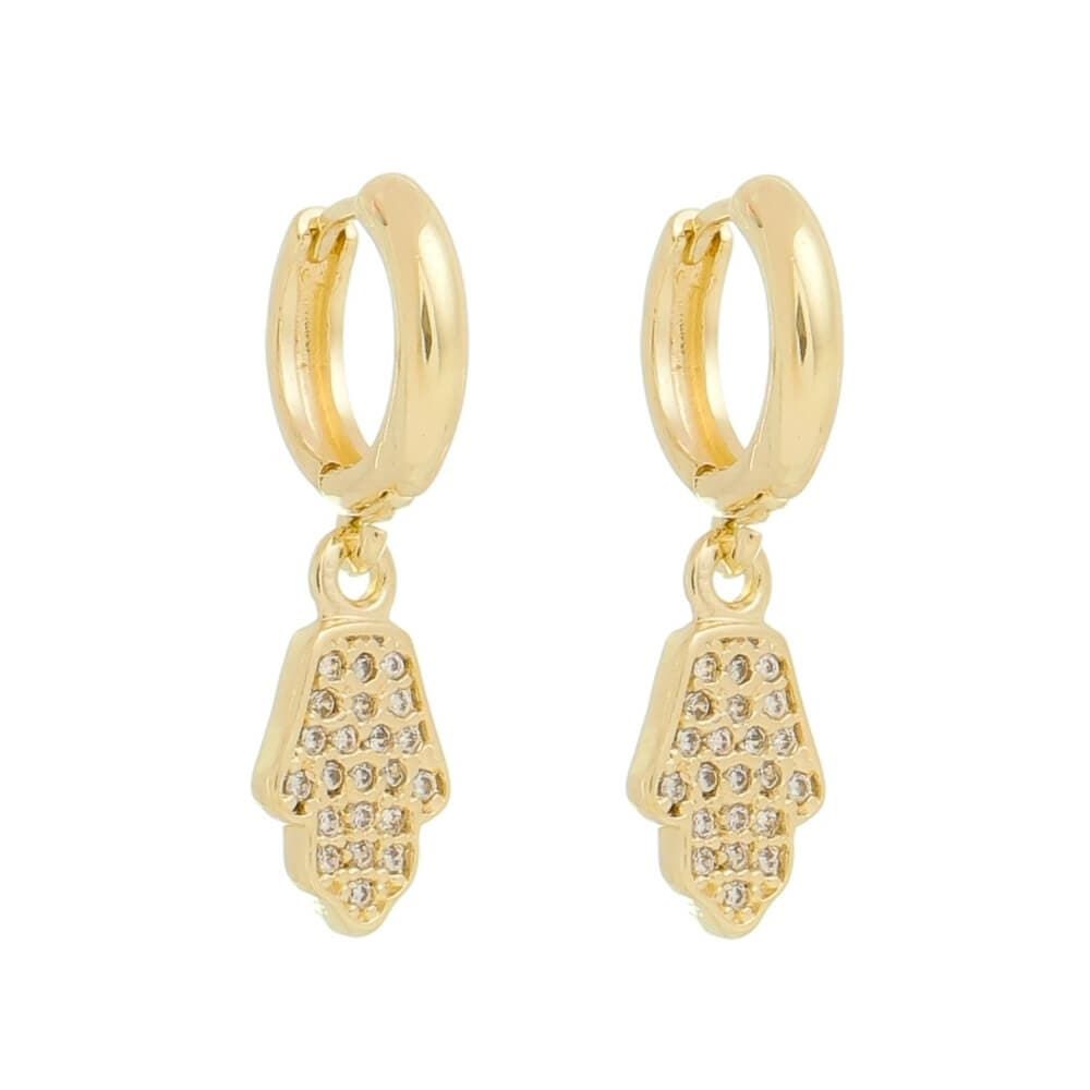 Brinco Argolinha Nick Mão de Fátima Zircônia Cristal Folheado a Ouro 18k