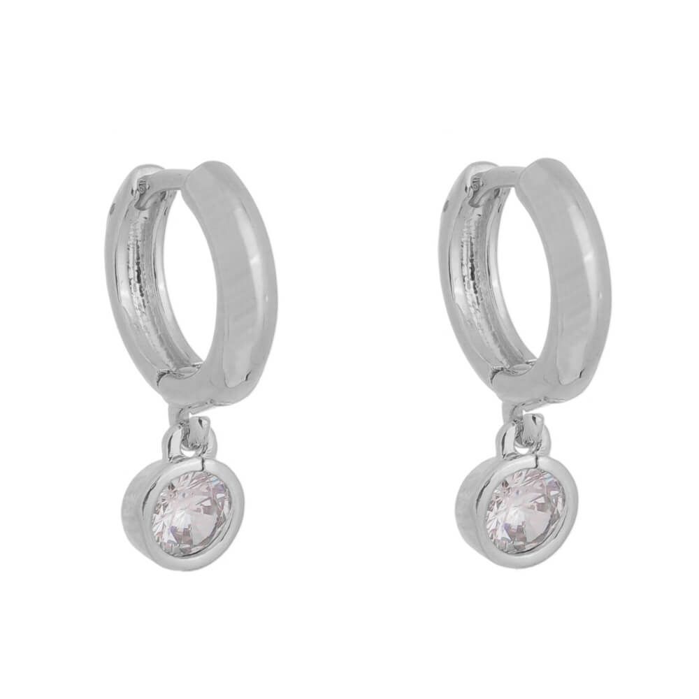 Brinco Argolinha Amora Ponto de Luz Zircônia Cristal Folheado em Ródio Branco