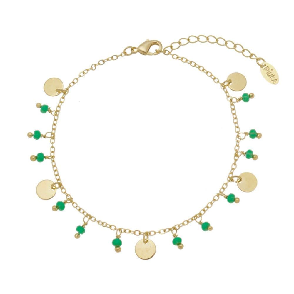 Pulseira Piuka Diely Medalhinhas e Cristais Esmeralda Folheada a Ouro 18k
