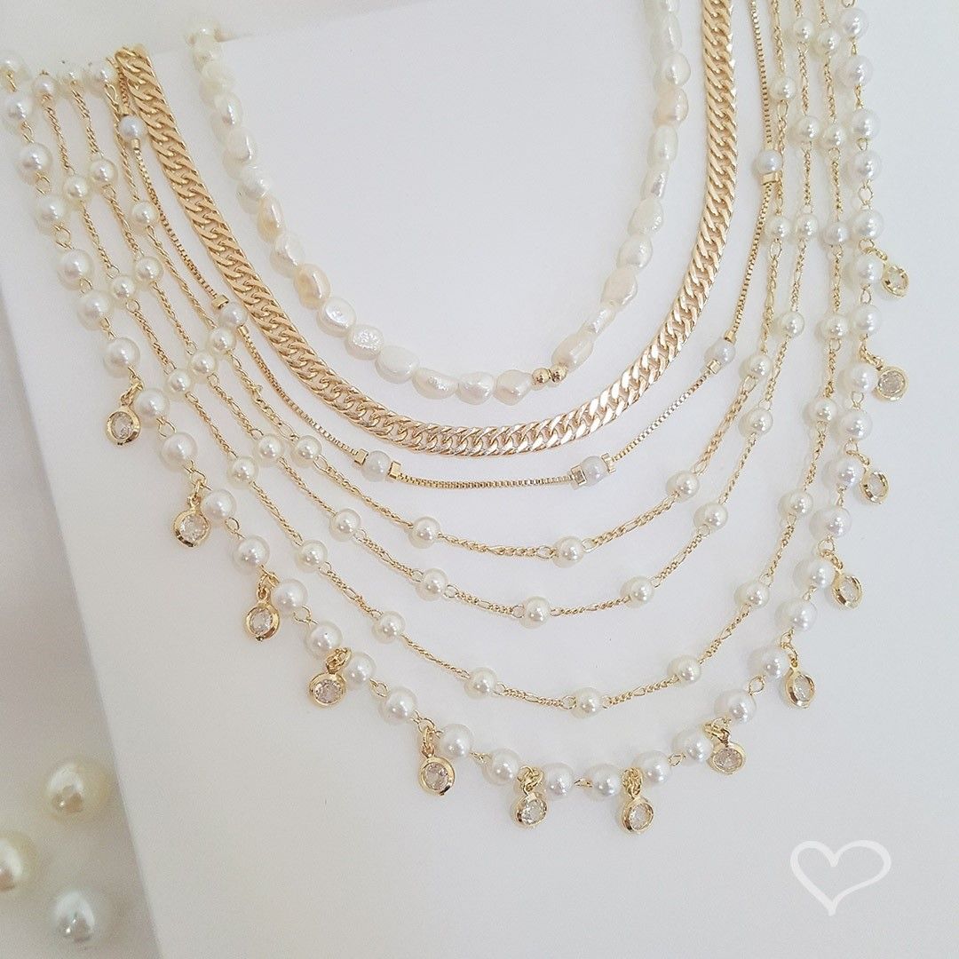 Choker Piuka Loren 3 Voltas Pérolas Folheado a Ouro 18k