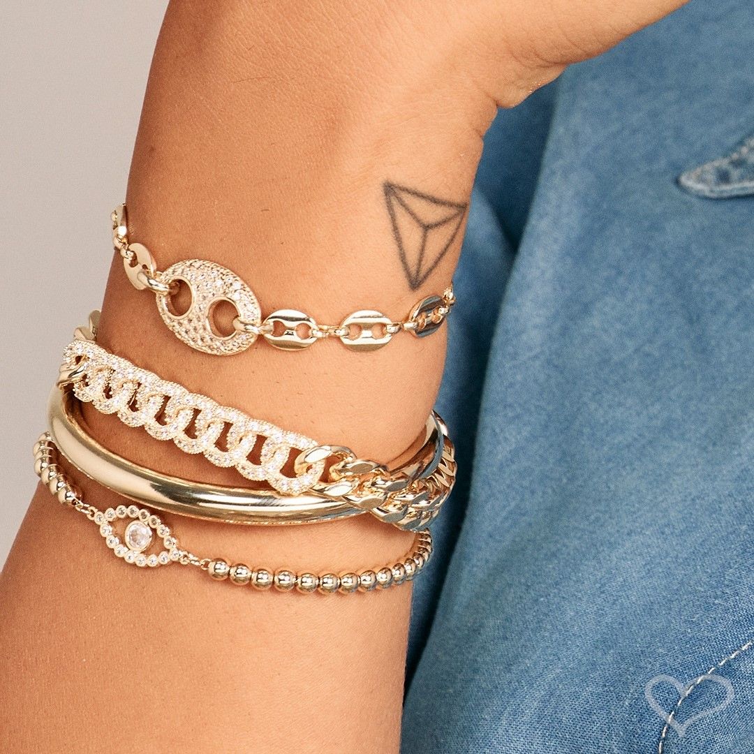 Pulseira Folheada a Ouro 18k Elos Groumet Zircônias Yumi