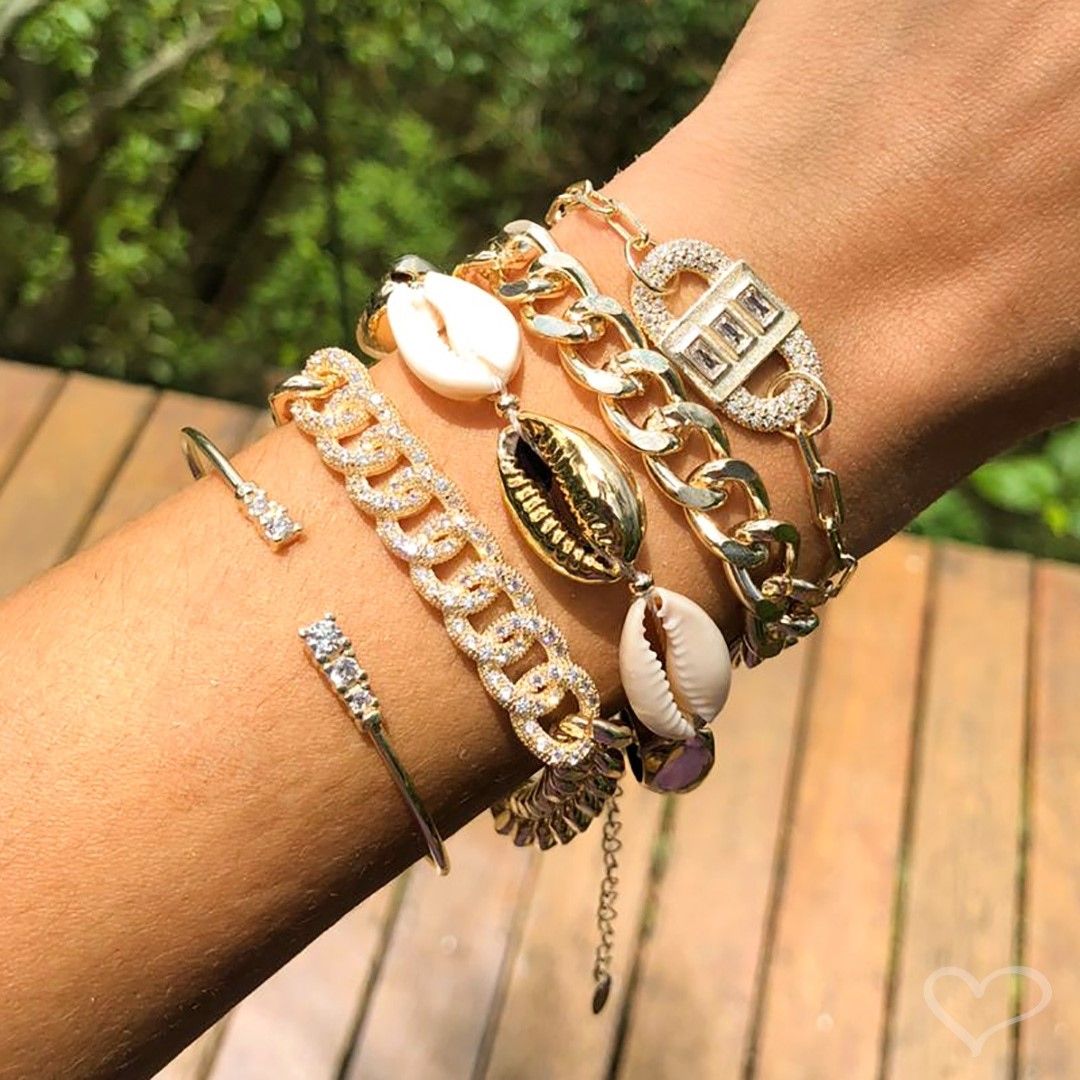 Pulseira Folheada a Ouro 18k Elos Groumet Zircônias Yumi