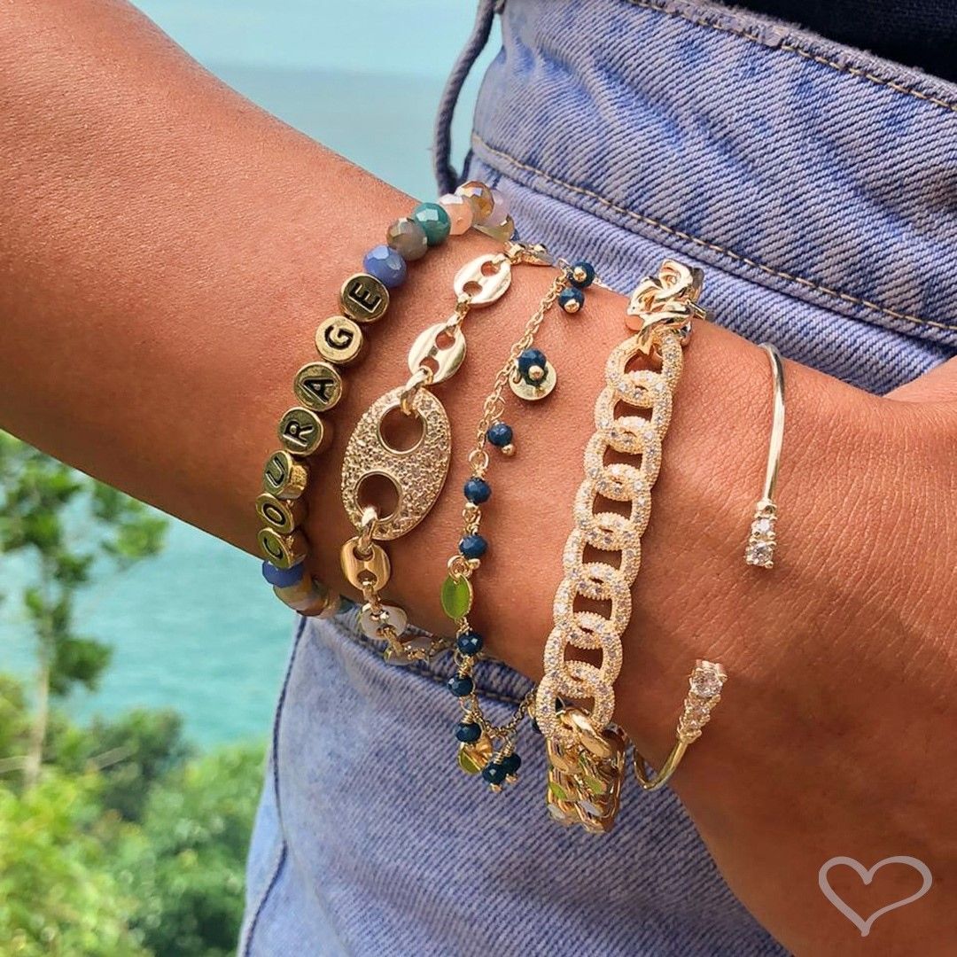 Pulseira Folheada a Ouro 18k Elos Groumet Zircônias Yumi