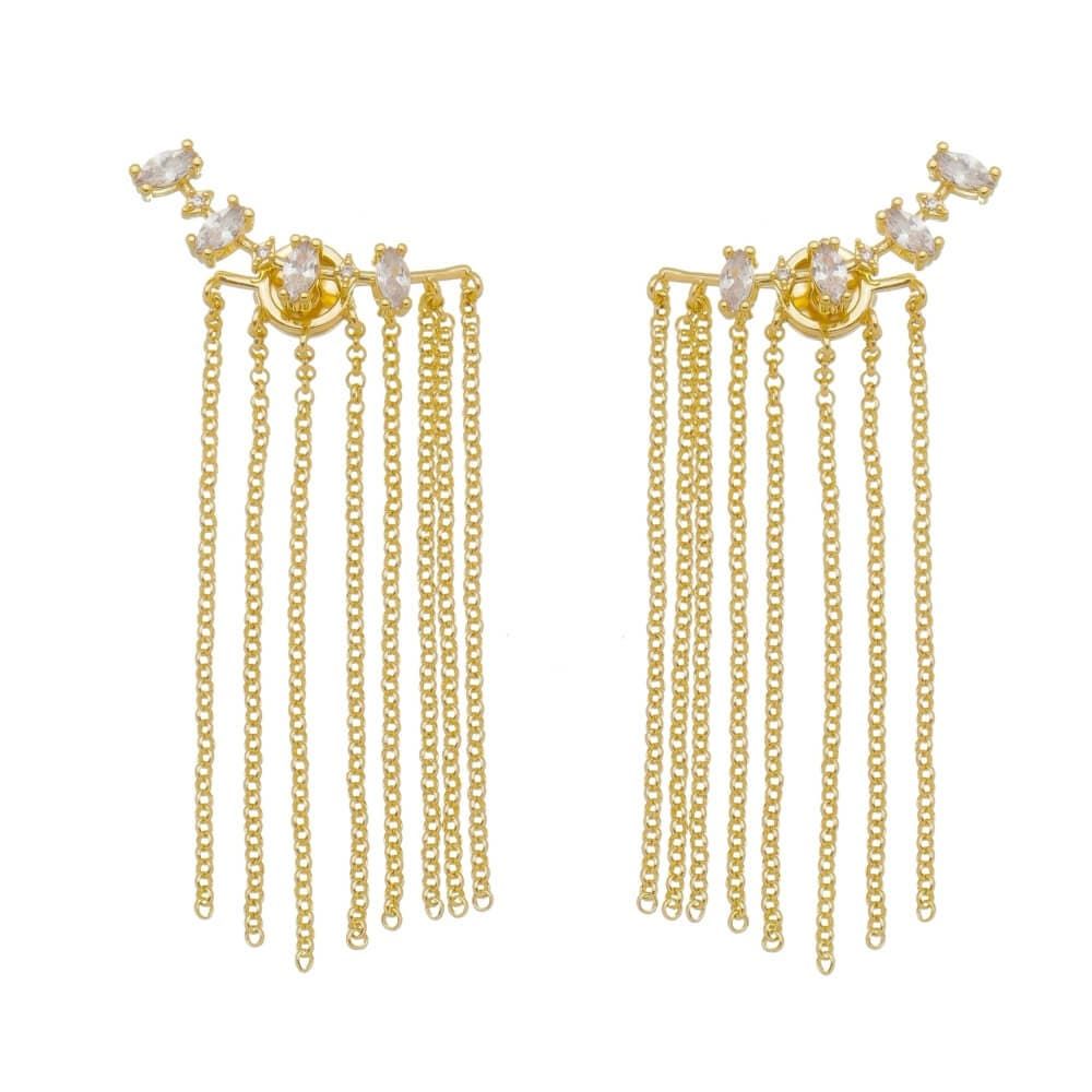 Brinco Franja Mariah Zircônias Folheado a Ouro 18k