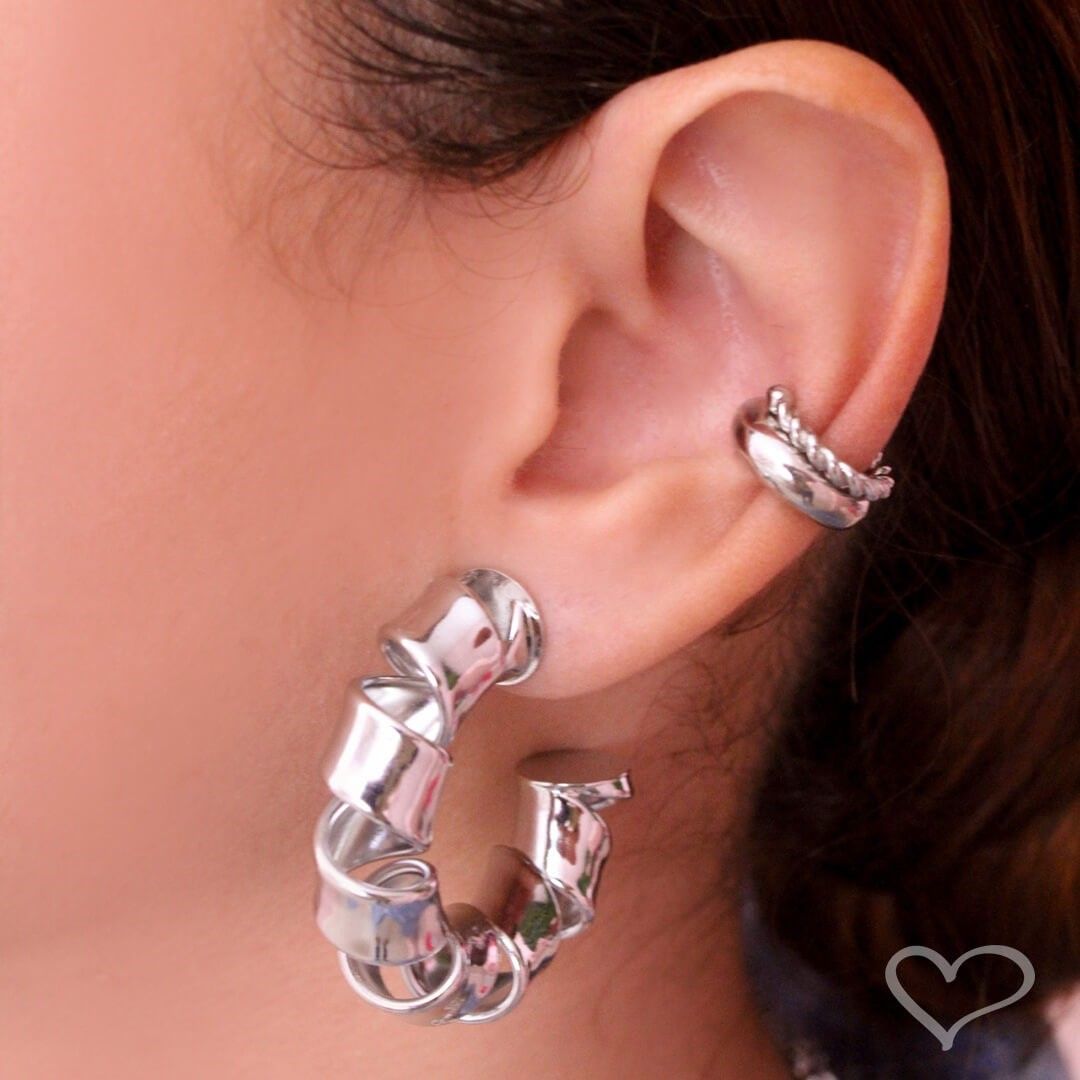 Piercing de Encaixe Piuka Zac Argola Lisa Folheado em Ródio Branco