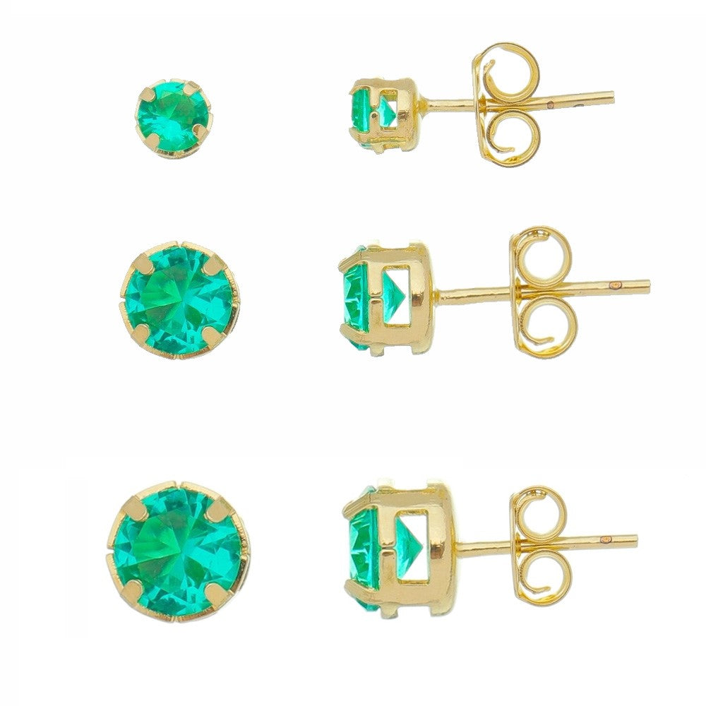 Kit 3 Brincos Piuka Fify Zircônias Turmalina Folheado a Ouro 18k