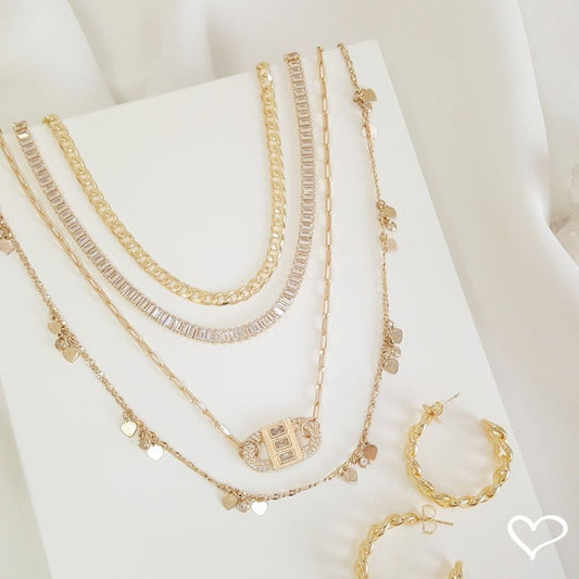 Colar Feminino Rafa Locker Baguete Zircônias Folheado a Ouro 18k