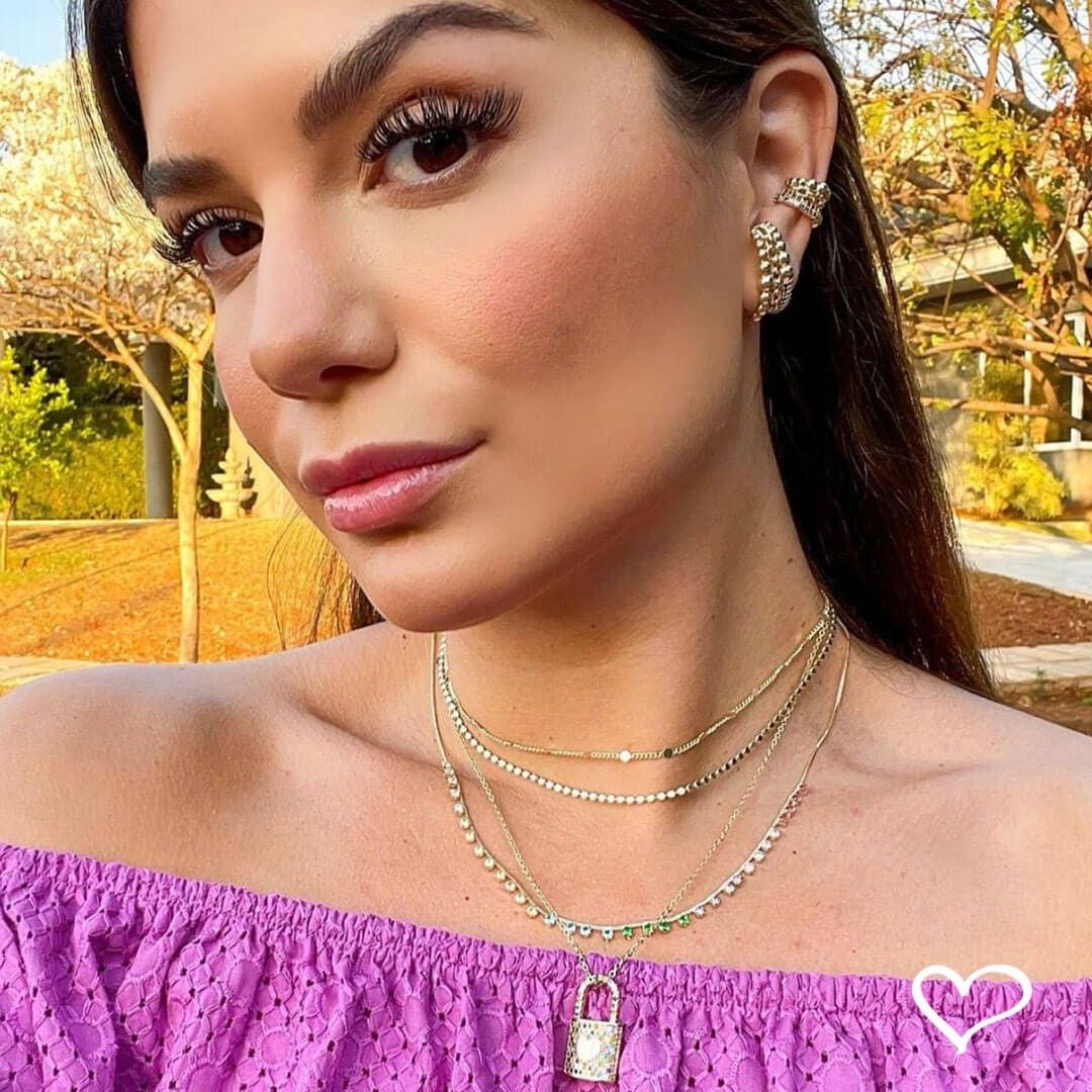 Colar de Cadeado Coração Zircônias Coloridas Thassia Folheado a Ouro 18k