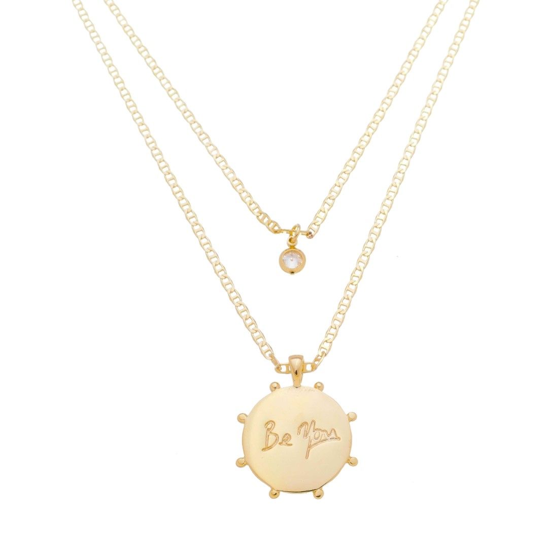 Colar de 2 Voltas Medalha Be You Zircônia Folheado a Ouro 18k
