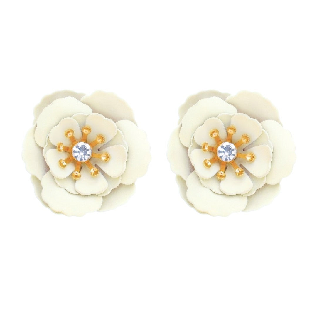 Brinco Piuka Flor Peônia Off White