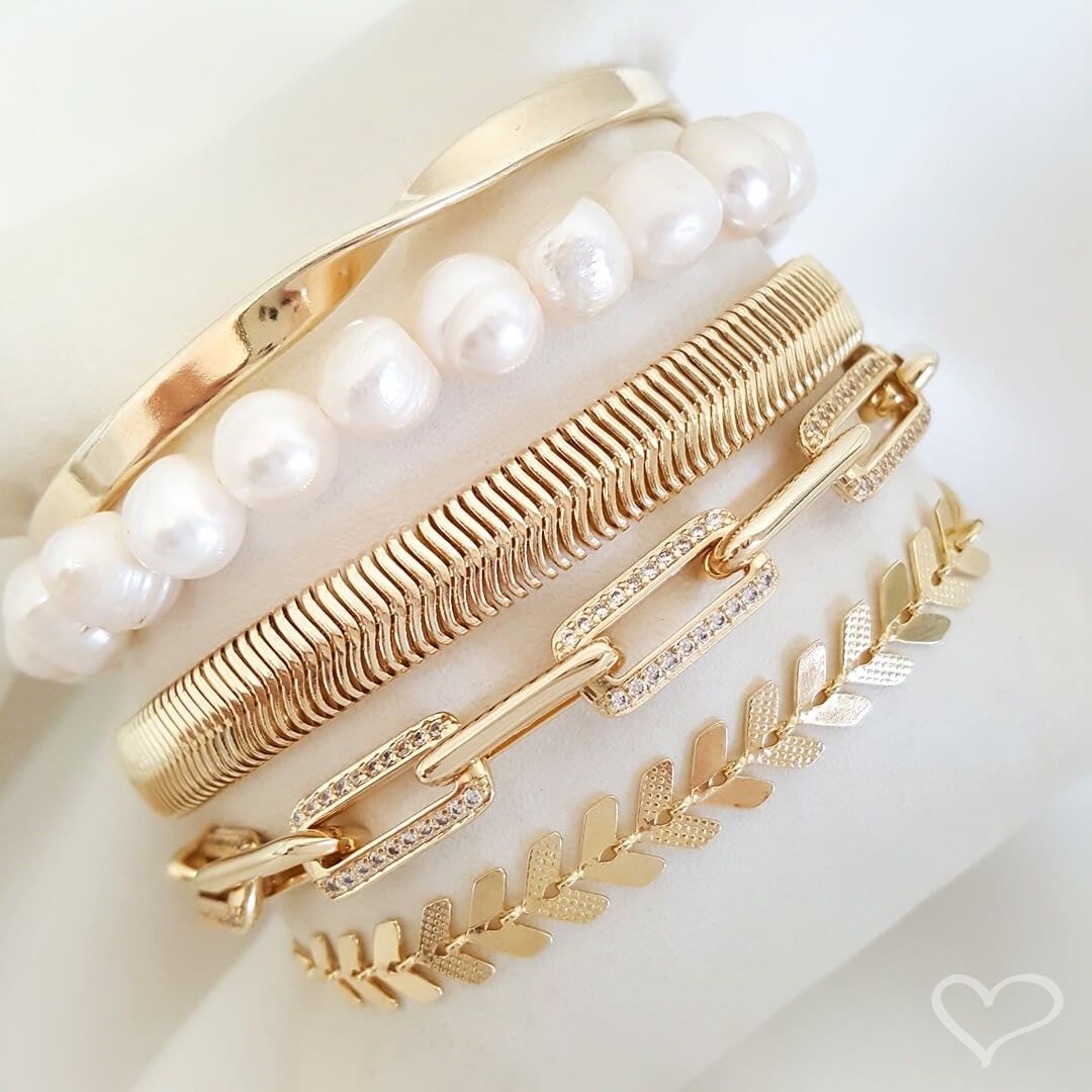 Pulseira Folheada a Ouro 18k Malha Metal Larga Fernanda
