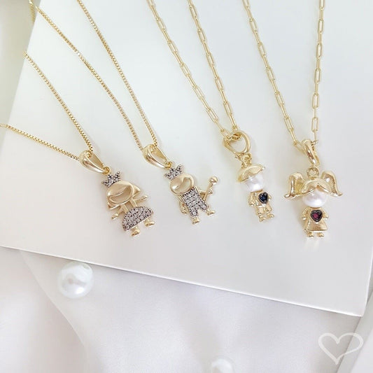 Colar Mãe de Menina Princesa Zircônias Cristal Folheado a Ouro 18k