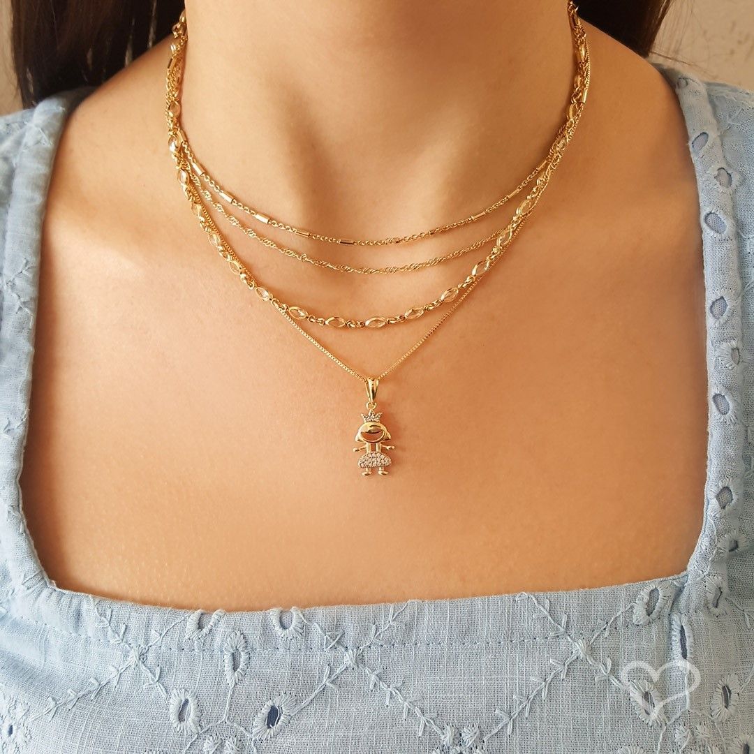 Colar Mãe de Menina Princesa Zircônias Cristal Folheado a Ouro 18k