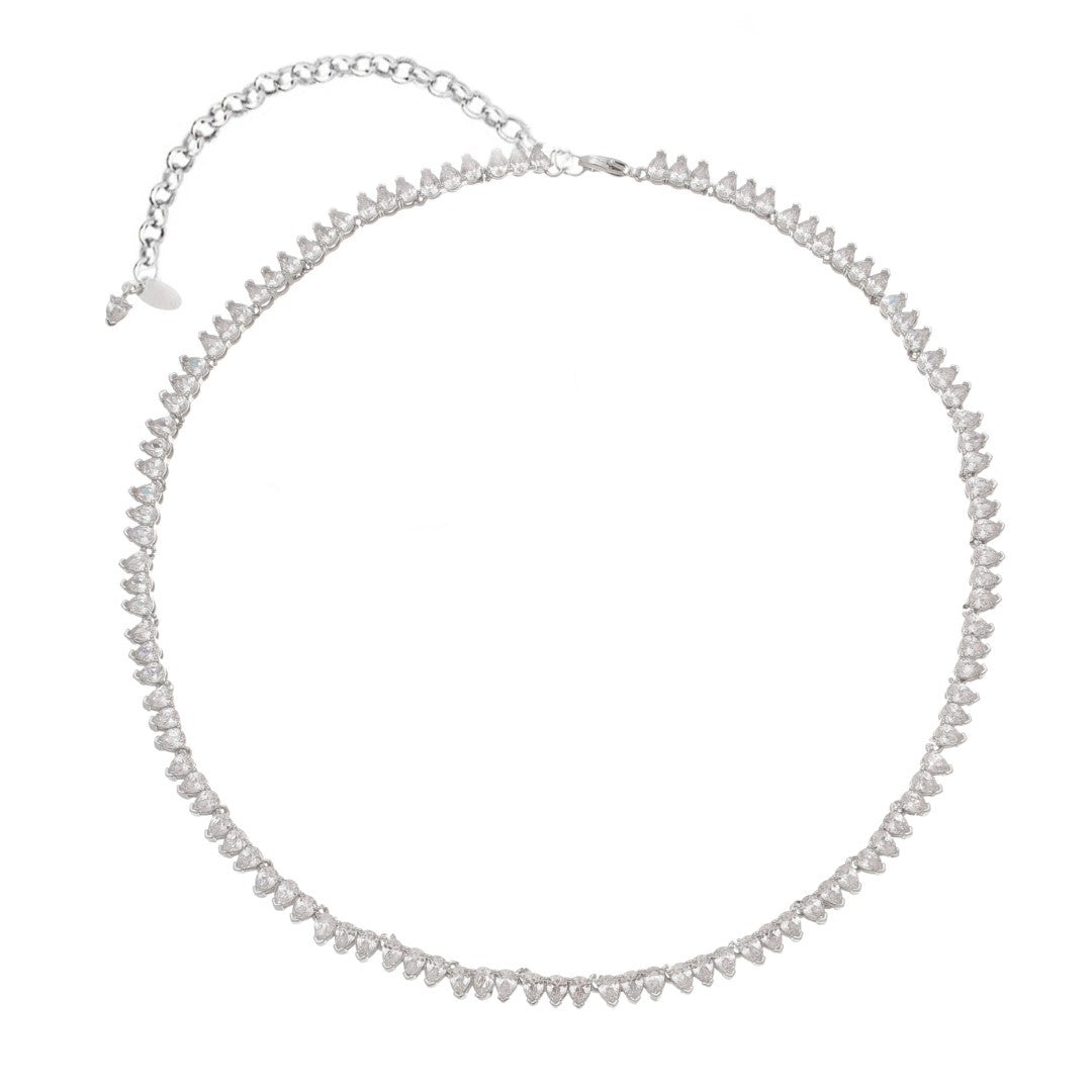 Colar Curto Celina Riviera Zircônias Gota Cristal Folheado em Ródio Branco