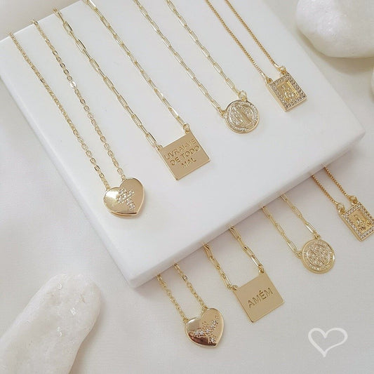 Escapulário Feminino São Bento Folheado a Ouro 18k