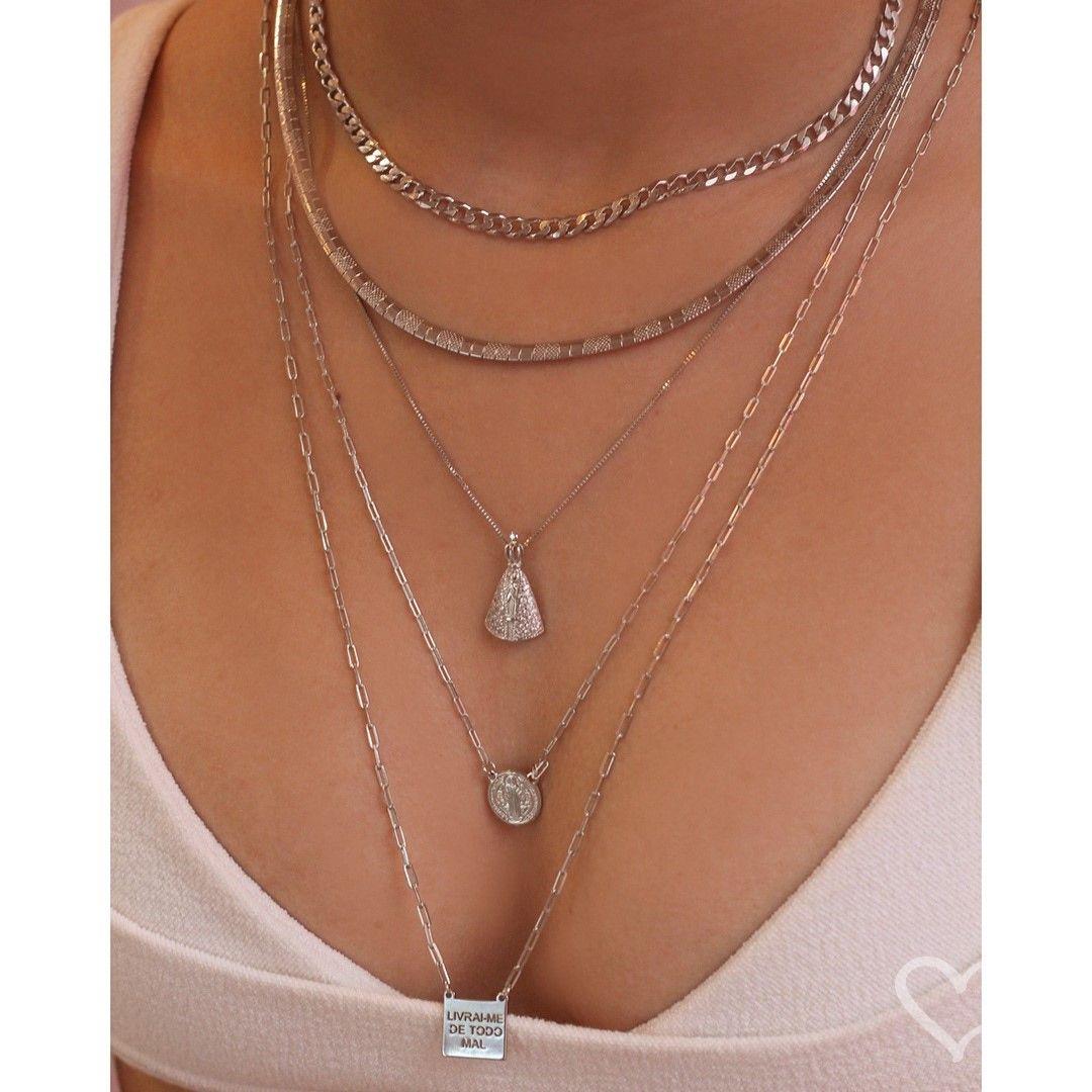 Escapulário Feminino São Bento Folheado em Ródio Branco