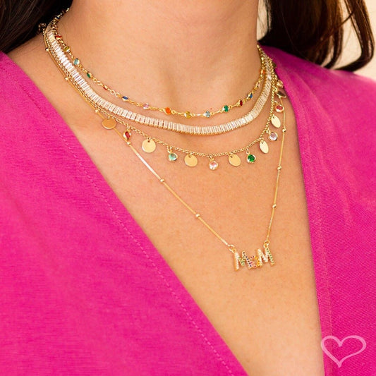Colar Feminino Mom Zircônias Coloridas Folheado a Ouro 18k