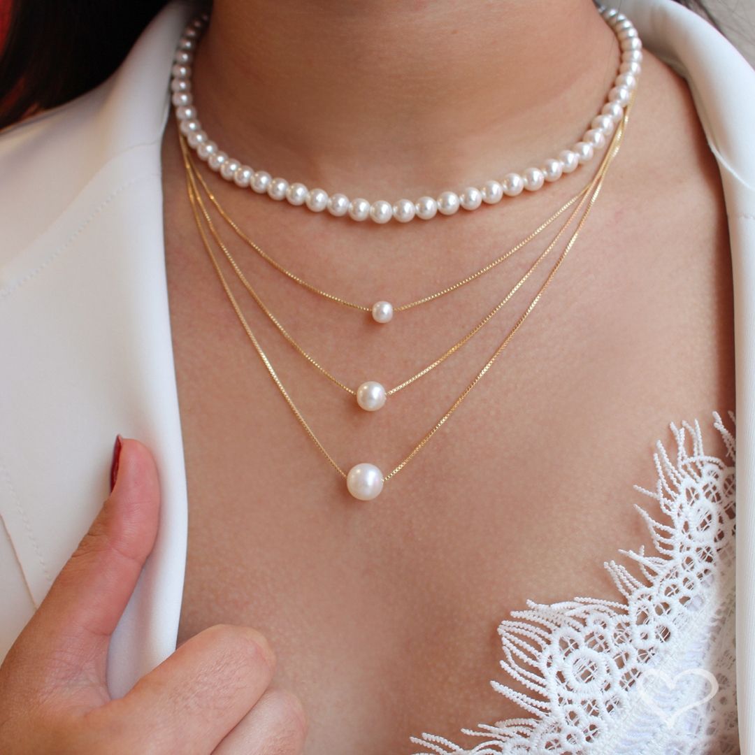 Colar Piuka 3 Voltas Ana Luiza Pérolas Folheado a Ouro 18k