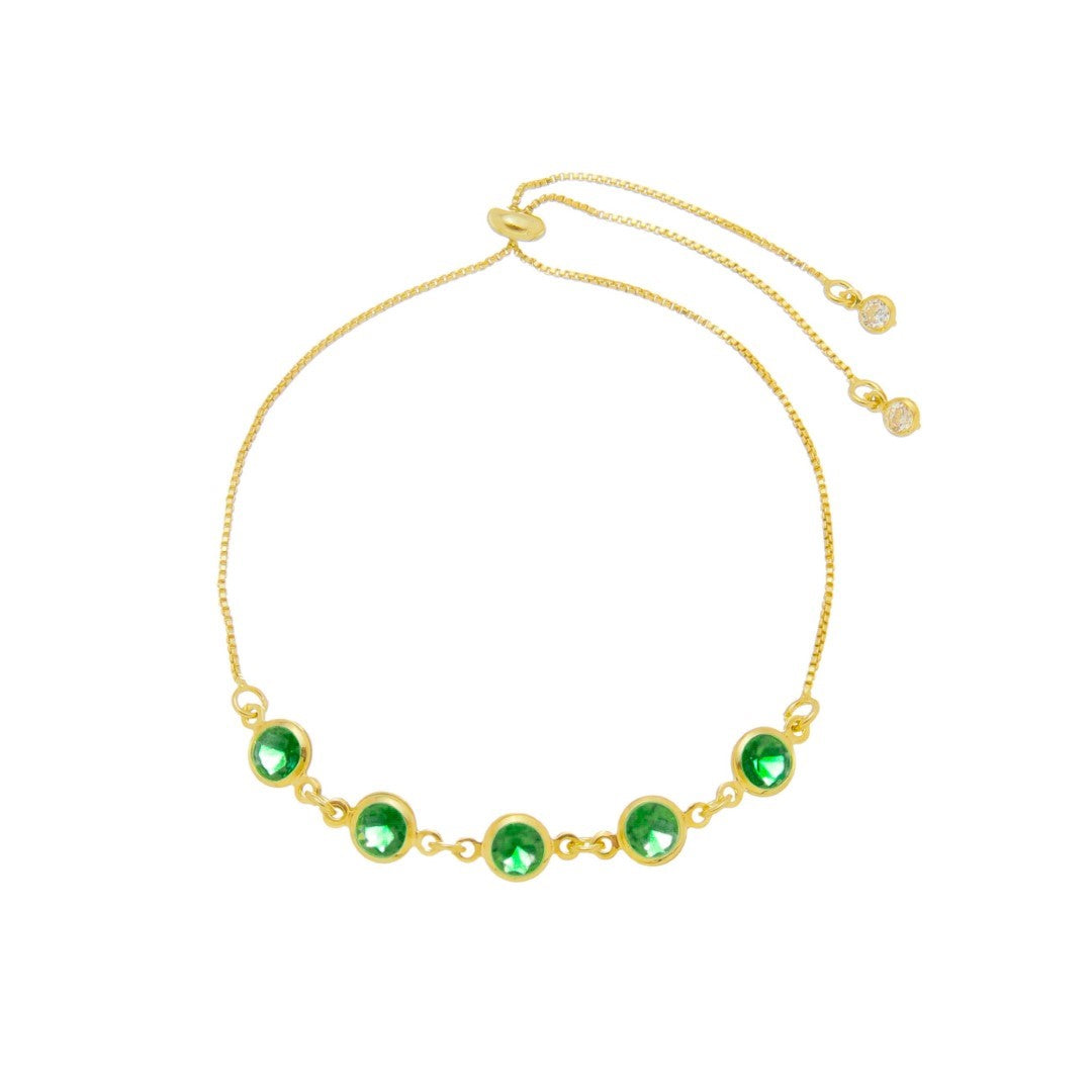 Pulseira Folheada a Ouro 18k Ajustável Zircônias Esmeralda Betina