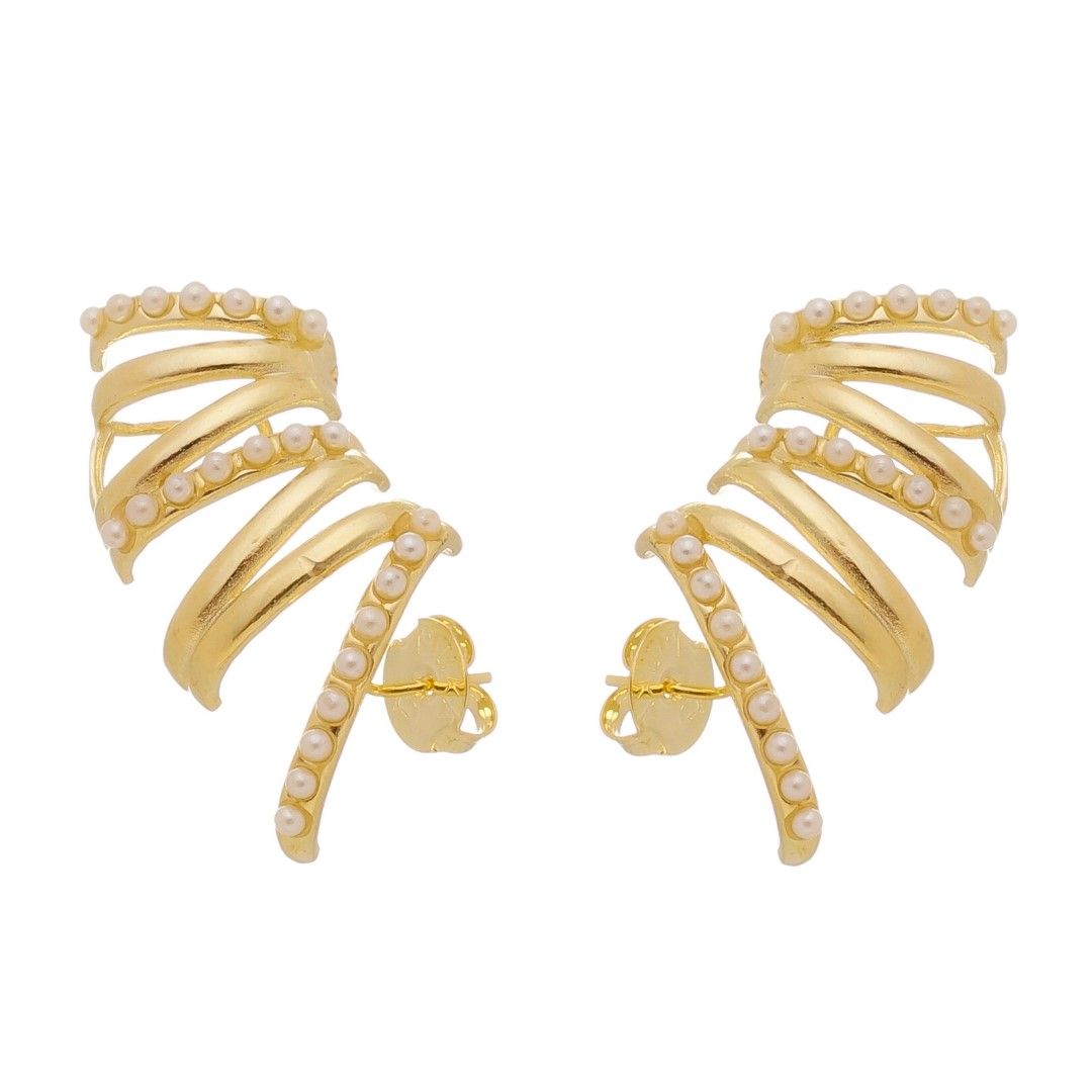 Brinco Ear Cuff Rafaela Pérolas Folheado a Ouro 18k