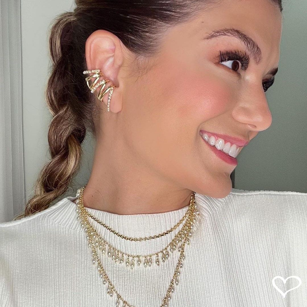 Brinco Ear Cuff Rafaela Pérolas Folheado a Ouro 18k