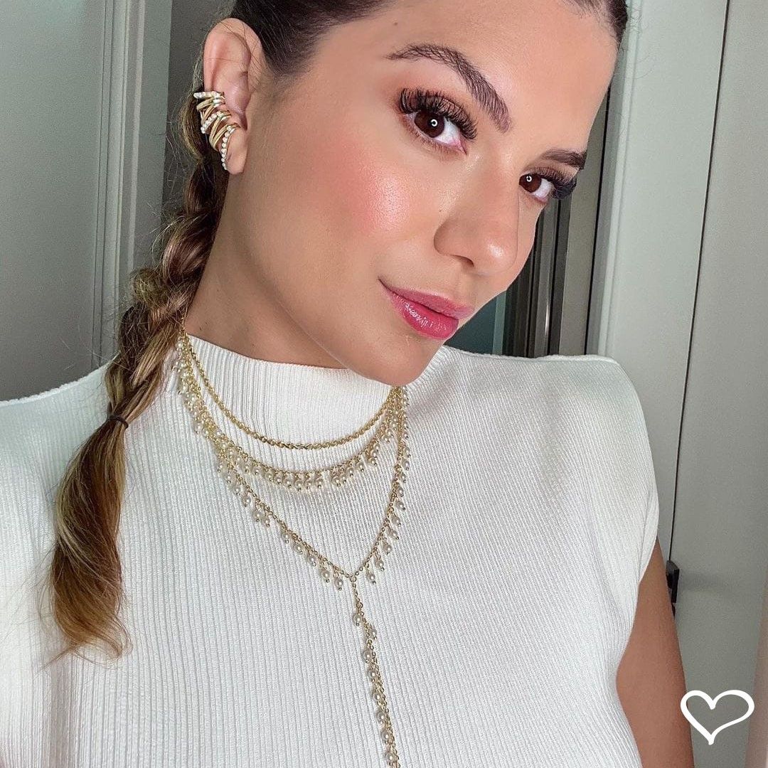 Brinco Ear Cuff Rafaela Pérolas Folheado a Ouro 18k