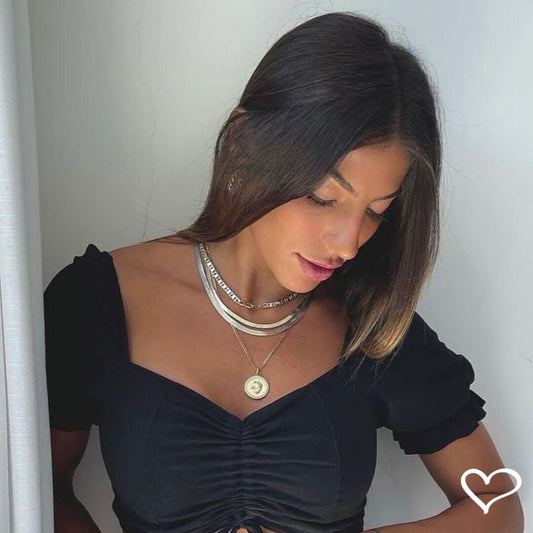 Choker Piuka Vittoria 2 Voltas Malha Metal Folheada a Ouro 18k e Folheada em Ródio Branco