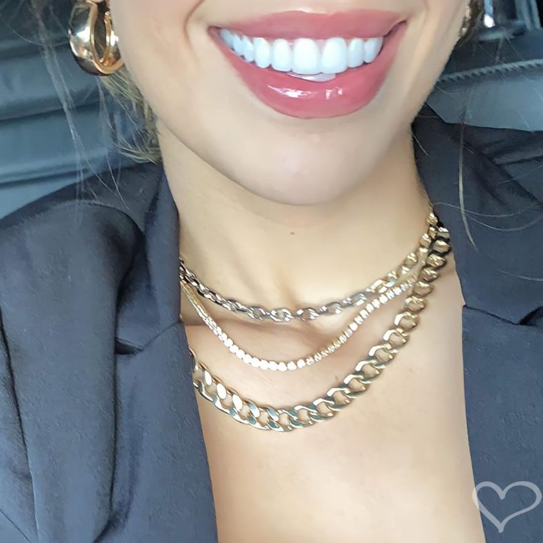 Choker Piuka Mônica Dua Elos Folheada a Ouro 18k e Folheada em Ródio Branco